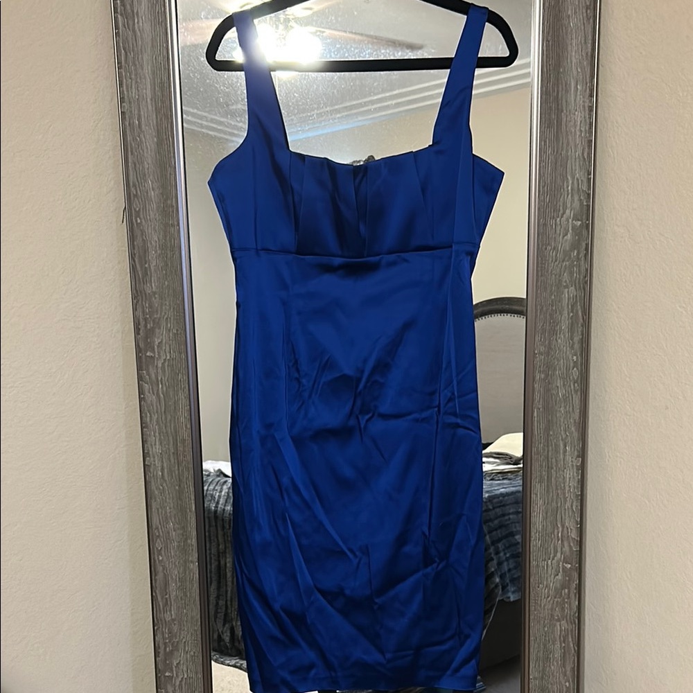 Calvin Klein Blue Ruched Square Neck Mini Dress